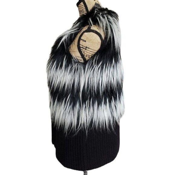 Women's Faux Fur Vest Black and White Sweater Cardigan Vince Camuto Small NWOT - Picture 4 of 9